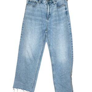 Banana Republic Light Wash Wide Leg Jeans Size 32/14 High Rise Raw Hem 90s